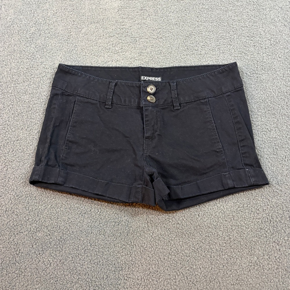 Express Shorts Womens 2 Black Chino Cuffed Low Rise Stretch ID 90069 12/13